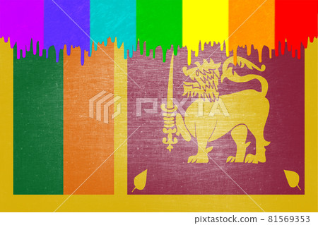 Paint (rainbow flag) is dripping over the national flag of Sri Lanka Paint (rainbow flag) is dripping over the national flag of Sri Lanka 81569353