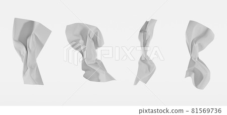 White crumpled paper napkins or folded flying fabric. Realistic set used disposable facial tissues or cloth handkerchiefs isolated on white background. Realistic illustration, 3d render White crumpled paper napkins or folded flying fabric. Realistic set used disposable facial tissues or cloth handkerchiefs isolated on white background. Realistic illustration, 3d render 81569736