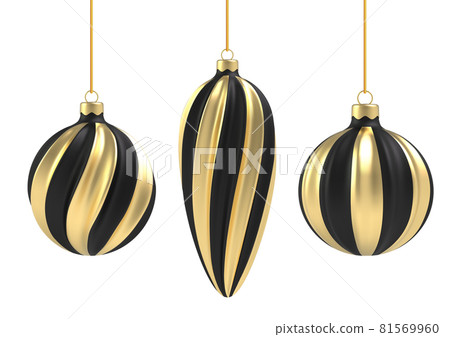 Christmas ball in realistic style on white background. Black and Gold vertical spiral. Vector illustration. Christmas ball in realistic style on white background. Black and Gold vertical spiral. Vector illustration. 81569960