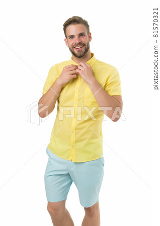 Male fashion summer trends. Unshaven man skin care.  81570321