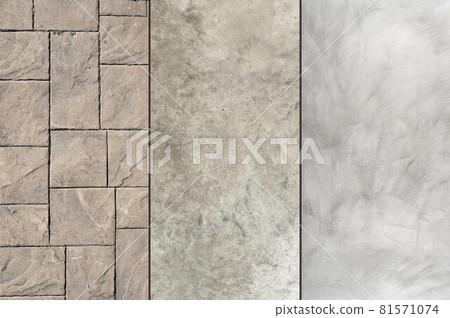 Stamped concrete pavement outdoor, mimics cobblestones circular pattern with waves, decorative appearance colors and textures of paving cobble stone 81571074