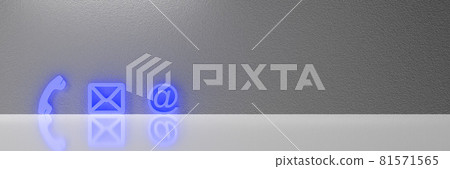 Blue Popular Contact Web Icons On Desk Over The Reflective Desk Against Gray Wall. 3D rendering Blue Popular Contact Web Icons On Desk Over The Reflective Desk Against Gray Wall. 3D rendering 81571565