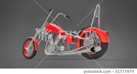 Red classic custom motorbike isolated on grey background. 3d rendring. 81573979