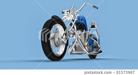 Blue classic custom motorbike isolated on light blue background. 3d rendring. 81573987