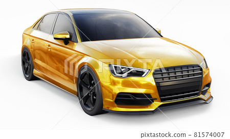 Super fast sports car yellow color on a white background. Body shape sedan. Tuning is a version of an ordinary family car. 3d illustration. Super fast sports car yellow color on a white background. Body shape sedan. Tuning is a version of an ordinary family car. 3d illustration. 81574007