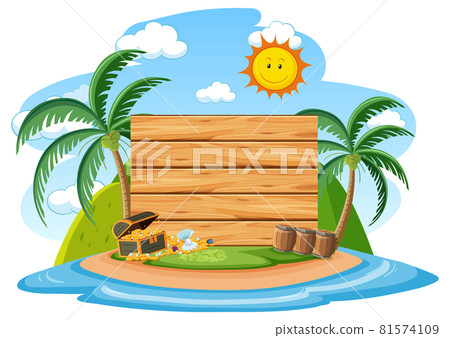 Empty wooden banner template with summer beach element on white background Empty wooden banner template with summer beach element on white background 81574109