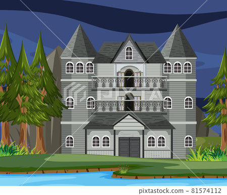 Scene with haunted halloween mansion Scene with haunted halloween mansion 81574112