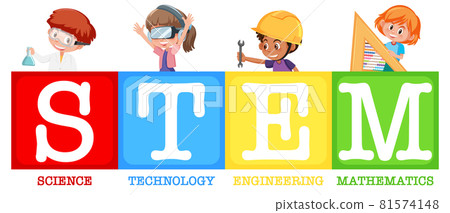 Colourful STEM education text icon Colourful STEM education text icon 81574148