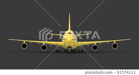 Large passenger aircraft of large capacity for long transatlantic flights. Yellow airplane on gray isolated background. 3d illustration. 81574211