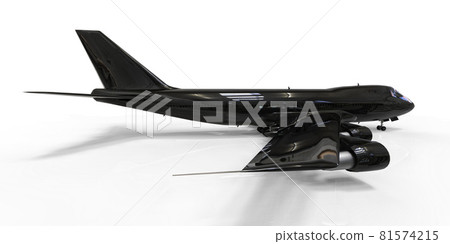 Large passenger aircraft of large capacity for long transatlantic flights. Black airplane on white isolated background. 3d illustration. 81574215