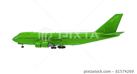 Green airplane on white isolated background. Large passenger aircraft of large capacity for long transatlantic flights. 3d illustration. 81574269