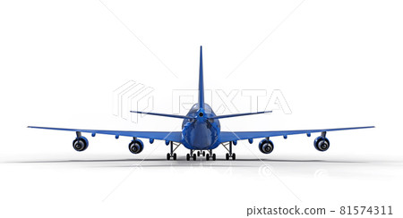 Large passenger aircraft of large capacity for long transatlantic flights. Blue airplane on white isolated background. 3d illustration. 81574311