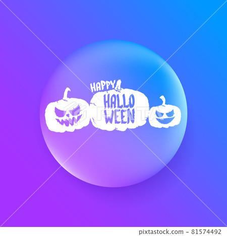 Happy Halloween Banner, greeting card or background with Vector white Halloween label with scary pumpkin isolated on purple abstract background. 81574492