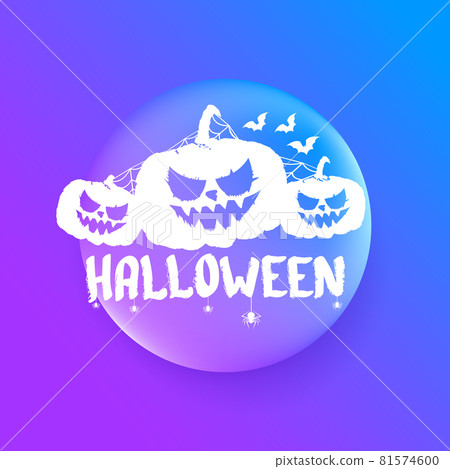 Happy Halloween Banner, greeting card or background with Vector white Halloween label with scary pumpkin isolated on purple abstract background. Happy Halloween Banner, greeting card or background with Vector white Halloween label with scary pumpkin isolated on purple abstract background. 81574600