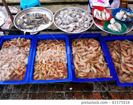 A counter with fresh fish at the fish market A counter with fresh fish at the fish market 81575816