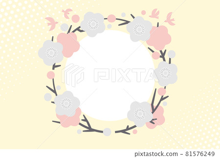 Postcard design illustration Plum blossom and bird wreath horizontal composition 81576249