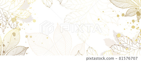 Luxurious golden wallpaper. White background and beautiful autumn leaves. Golden chestnut and maple leaves with a shiny light texture. Modern art mural wallpaper. Vector illustration. Luxurious golden wallpaper. White background and beautiful autumn leaves. Golden chestnut and maple leaves with a shiny light texture. Modern art mural wallpaper. Vector illustration. 81576707