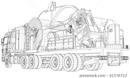 Coiled tubing machine technical wire-frame. EPS10 format. Vector created of 3d 81576722