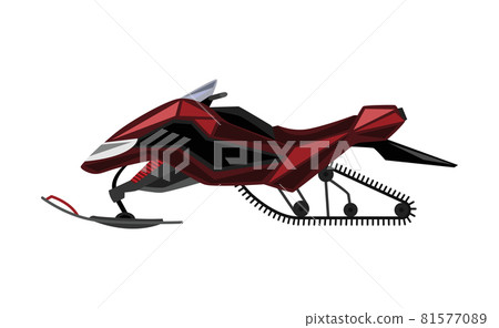 Winter ride on snowmobile. Motor sled, vehicle for extreme travelling on snow and ice, winter recreation. Vector illustration snow motorcycle on white background 81577089