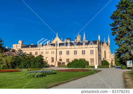 Lednice Chateau with beautiful gardens and parks on sunny summer day 81578291