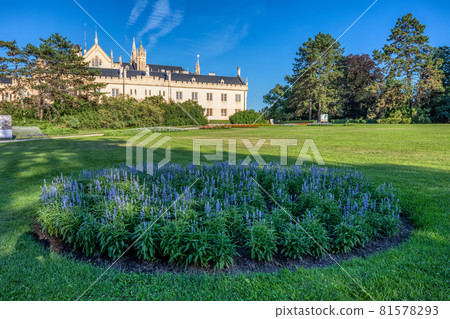 Lednice Chateau with beautiful gardens and parks on sunny summer day 81578293
