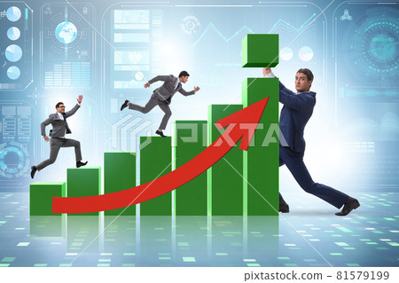 Businessman supporting economic growth on chart 81579199