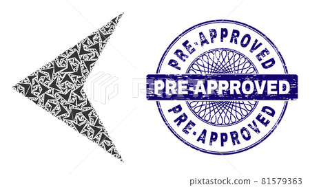 Arrowhead Left Fractal Mosaic of Arrowhead Left Icons and Scratched Pre-Approved Round Guilloche Seal Stamp Arrowhead Left Fractal Mosaic of Arrowhead Left Icons and Scratched Pre-Approved Round Guilloche Seal Stamp 81579363