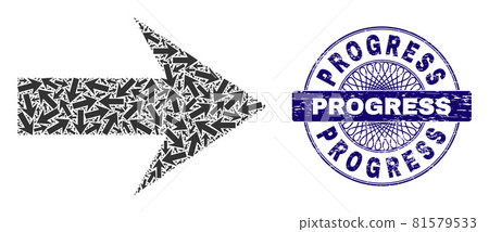 Arrow Right Recursive Composition of Arrow Right Icons and Distress Progress Round Guilloche Seal 81579533