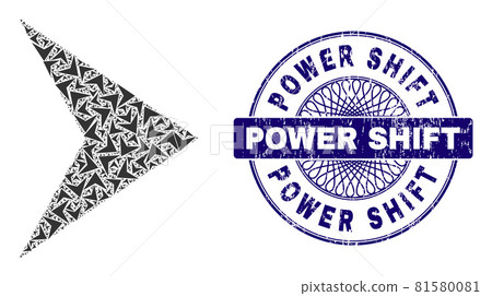 Arrowhead Right Fractal Composition of Arrowhead Right Icons and Scratched Power Shift Round Guilloche Seal Stamp 81580081