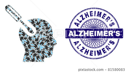 Brain Tool Recursive Mosaic of Brain Tool Items and Scratched Alzheimer'S Round Guilloche Stamp 81580083