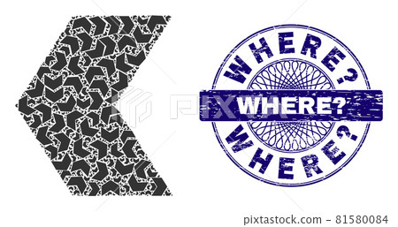Direction Left Recursive Collage of Direction Left Icons and Textured Where? Round Guilloche Stamp Direction Left Recursive Collage of Direction Left Icons and Textured Where? Round Guilloche Stamp 81580084
