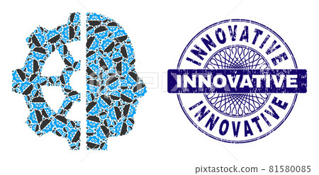 Cyborg Gear Recursive Collage of Cyborg Gear Items and Scratched Innovative Round Guilloche Stamp 81580085