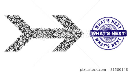 Arrow Right Recursion Collage of Arrow Right Icons and Scratched What'S Next Round Guilloche Seal Arrow Right Recursion Collage of Arrow Right Icons and Scratched What'S Next Round Guilloche Seal 81580148