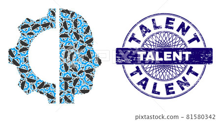 Cyborg Gear Fractal Mosaic of Cyborg Gear Items and Textured Talent Round Guilloche Seal 81580342