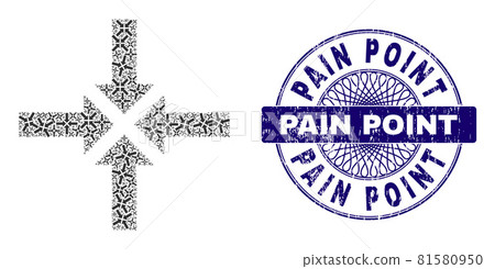 Compress Arrows Recursion Mosaic of Compress Arrows Icons and Scratched Pain Point Round Guilloche Seal 81580950