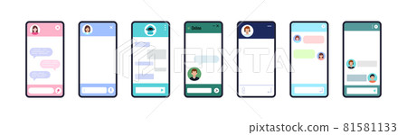 Chat bot dialoge windows on smartphone screen flat design set isolated. 81581133