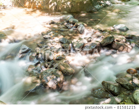 夏季清澈的山間溪流，慢速快門拍攝的水流 81581215