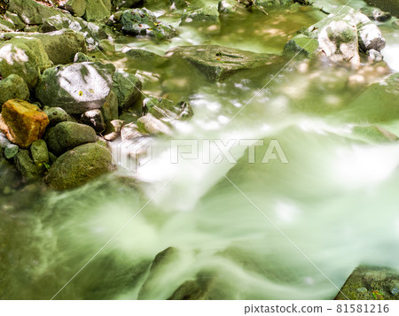 夏季清澈的山間溪流，慢速快門拍攝的水流 81581216