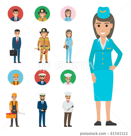 Professions People Cartoon Characters Icons Set 81581522