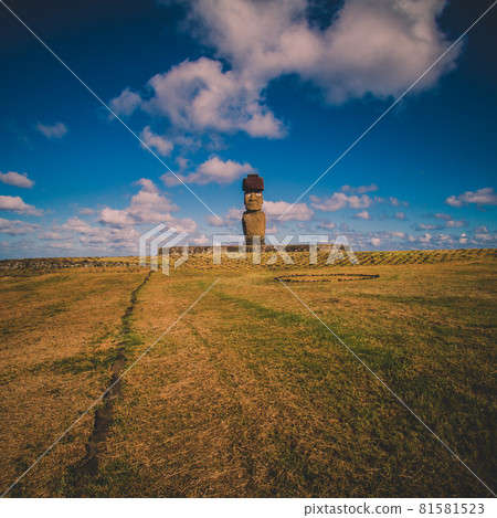 Moai stone sculptures on Easter island, Chile. Moai stone sculptures on Easter island, Chile. 81581523