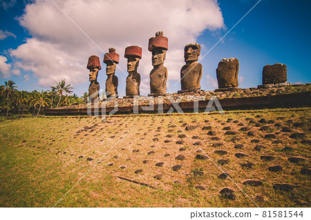 Moai at Ahu Tongariki, Easter island, Chile. Moai at Ahu Tongariki, Easter island, Chile. 81581544