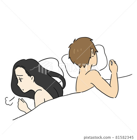 A woman who sighs dissatisfied in bed, sleeps with her back turned A woman who sighs dissatisfied in bed, sleeps with her back turned 81582345