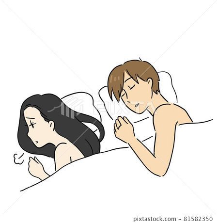 A woman who sighs dissatisfied in bed, sleeps with her back turned A woman who sighs dissatisfied in bed, sleeps with her back turned 81582350
