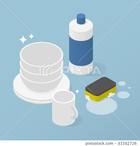 Washing Dishes Crockery Isometric Illustration Washing Dishes Crockery Isometric Illustration 81582726
