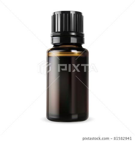 Essential oil bottle. Brown glass vial, small vector container 81582941