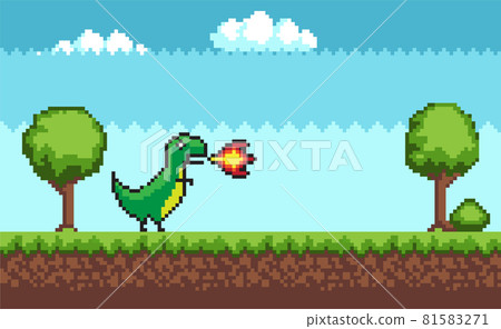 Pixel T-rex on Outdoor Walking Vector Illustration 81583271