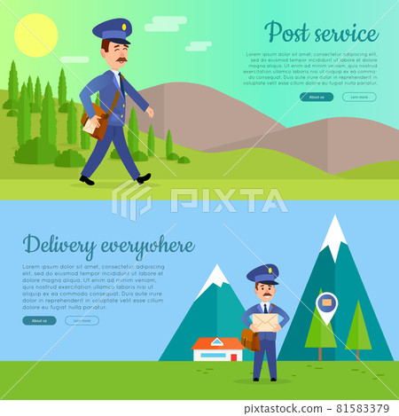 Post Service Vector Cartoon Web Banners Set Post Service Vector Cartoon Web Banners Set 81583379