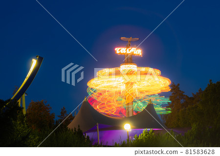 Kouvola, Finland - 24 August 2019: Rotating ride Taifun in amusement park Tykkimaki. 81583628
