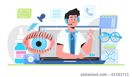 Eye doctor, oculist online consultation. Glaucoma treatment concept vector. Eye doctor, oculist online consultation. Glaucoma treatment concept vector. 81583711