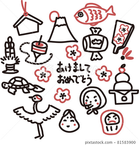 新年賀卡素材手繪簡約圖標集 新年賀卡素材手繪簡約圖標集 81583900